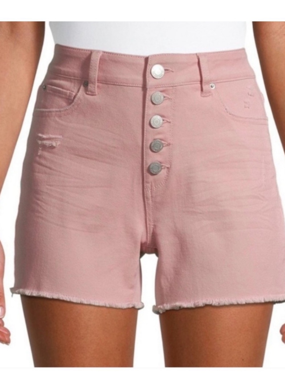 Time and Tru High-Rise Button-Front Pink Denim Shorts
